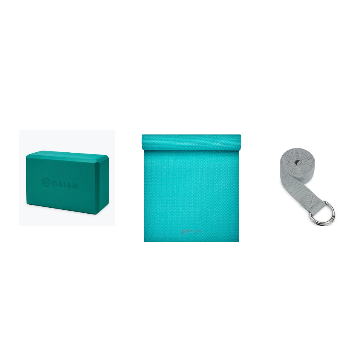 Yoga Bundle - Block (Lush Teal), Mat (Teal), Strap (Grey)